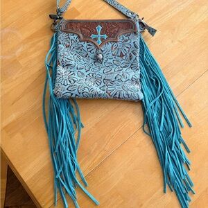 Maya Teal and Brown Floral Crossbody Bag